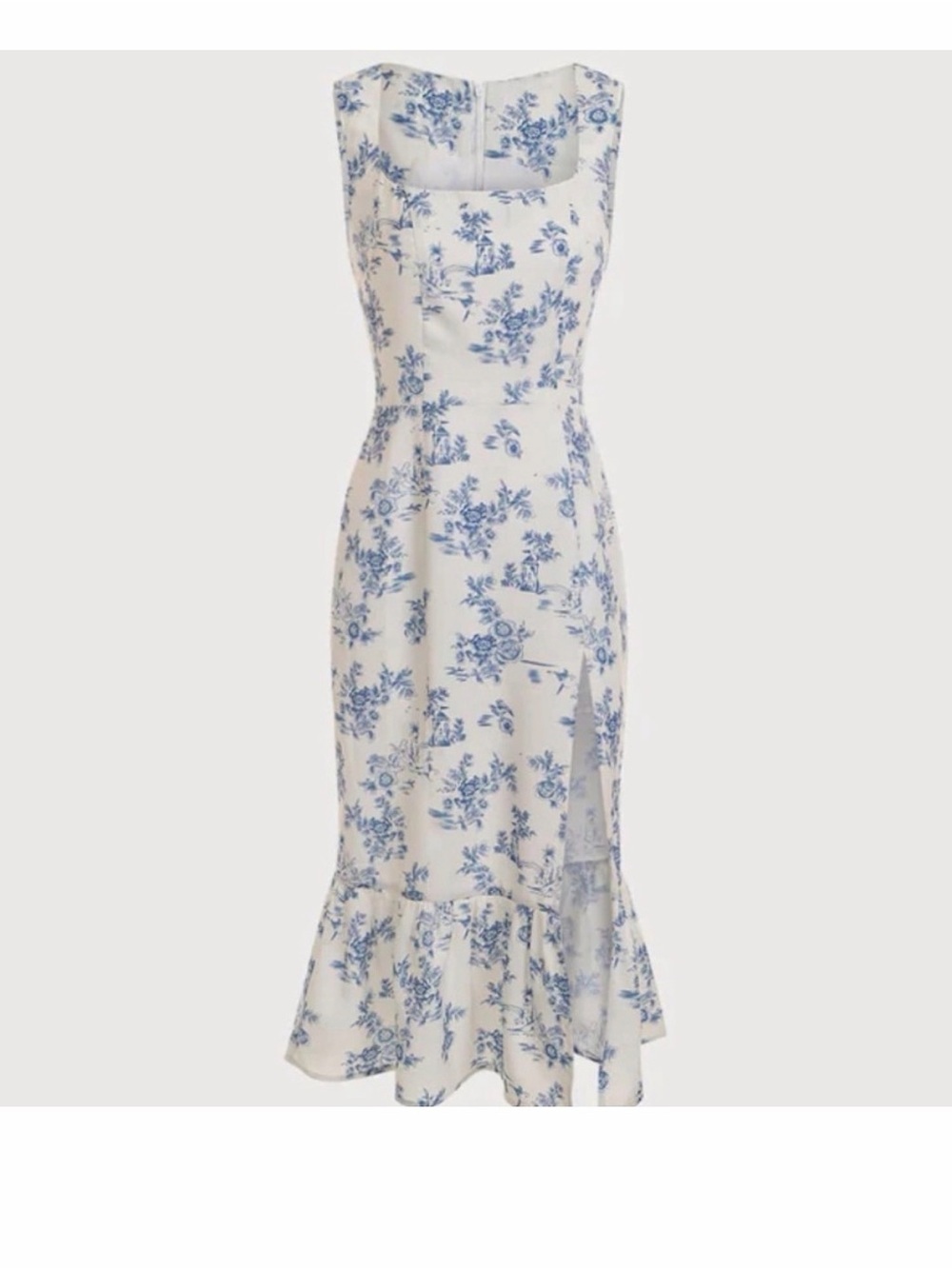 RIHOAS Blue Floral Square-Neck Midi Dress on White